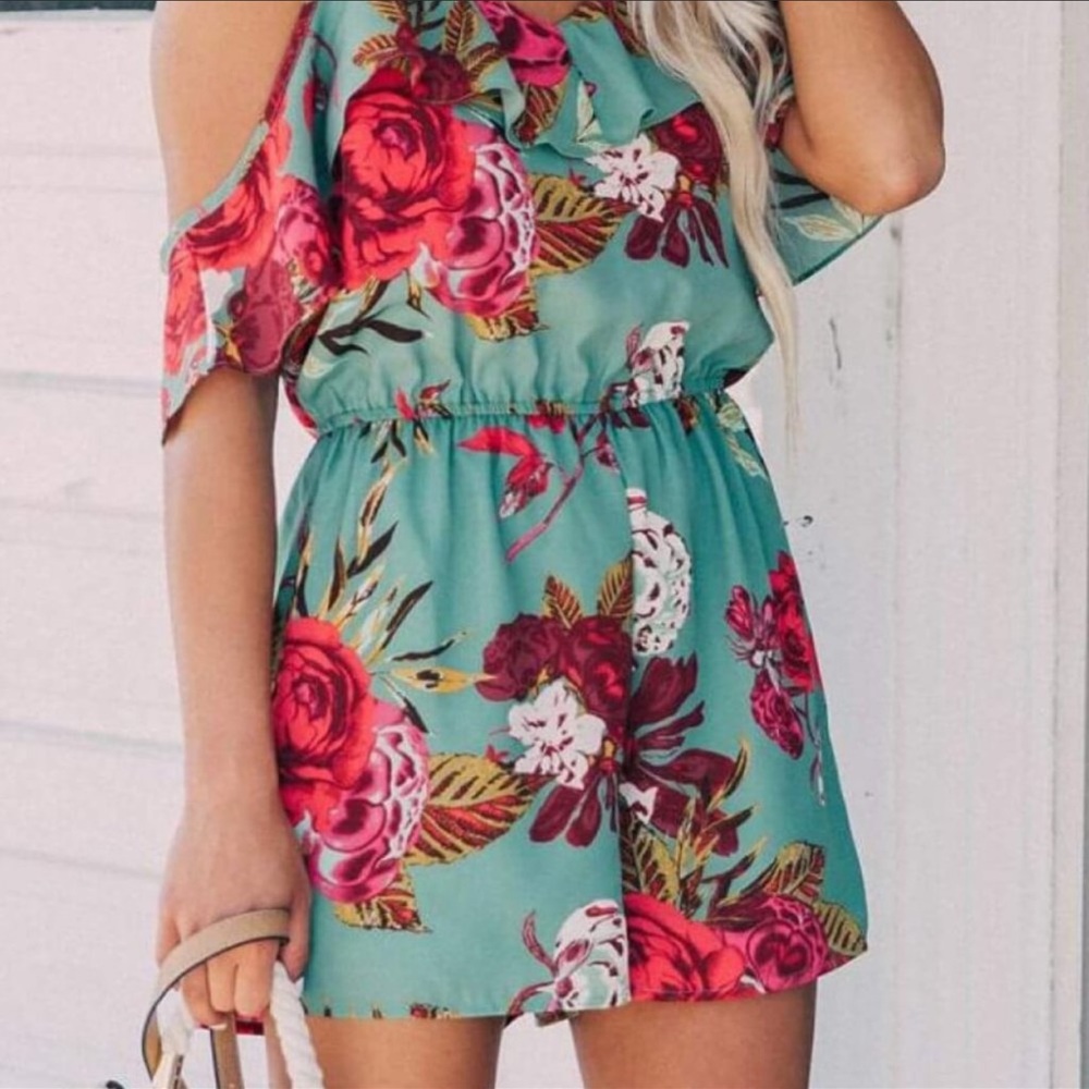 WILLOW & ROOT green floral romper